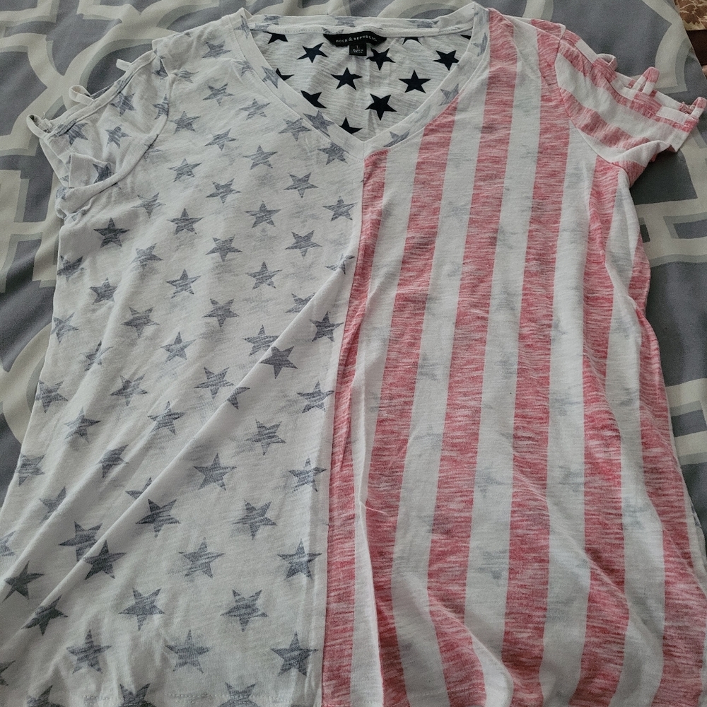 Rock & Republic Red and White American Flag Print Short Sleeve Tee